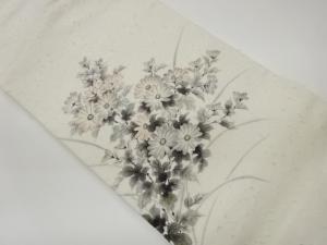 作家物　ひげ紬手描き菊模様名古屋帯